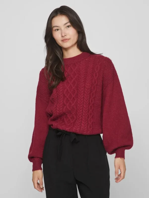 Vila Jumpers & Cardigans<CHINTI CABLE KNIT JUMPER (BEET RED)