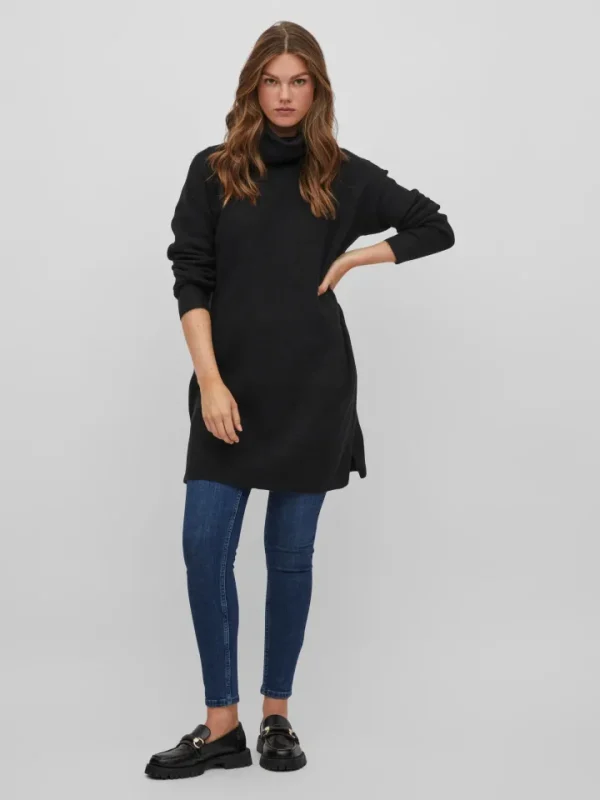Vila Jumpers & Cardigans<CILLA ROLL NECK KNIT TUNIC (BLACK)