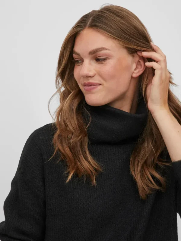 Vila Jumpers & Cardigans<CILLA ROLL NECK KNIT TUNIC (BLACK)