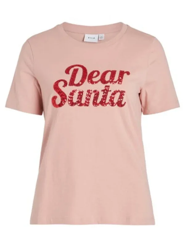 Vila T-Shirts<Dear Santa Christmas T-Shirt (Misty Rose)