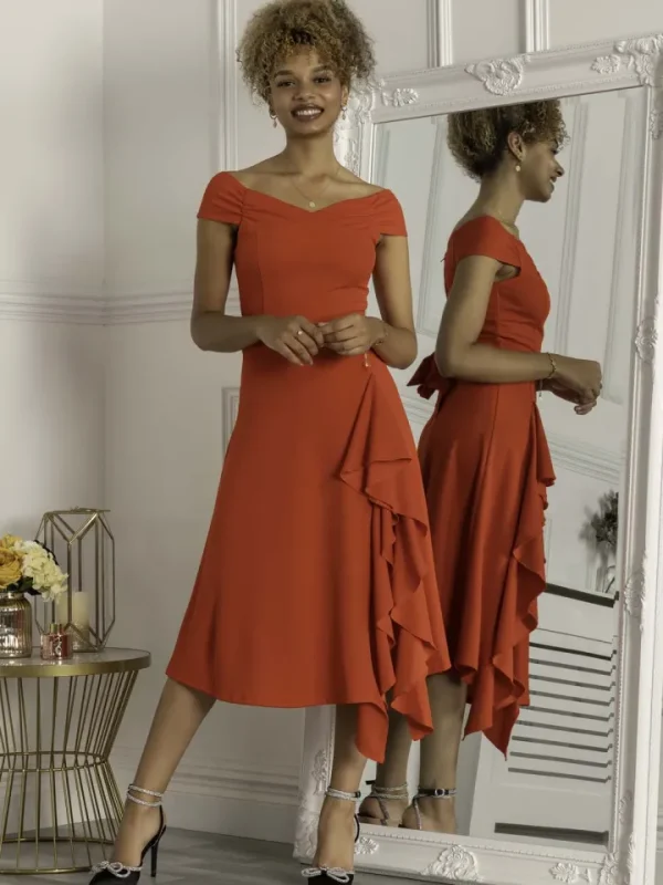 Jolie Moi Occasionwear<DESIREE FRILL FIT & FLARE DRESS (SCARLET RED)