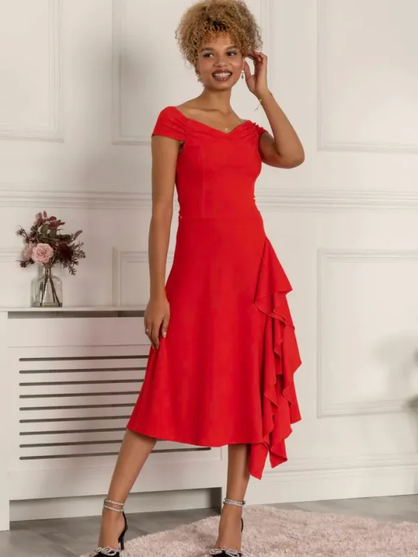 Jolie Moi Occasionwear<DESIREE FRILL FIT & FLARE DRESS (SCARLET RED)