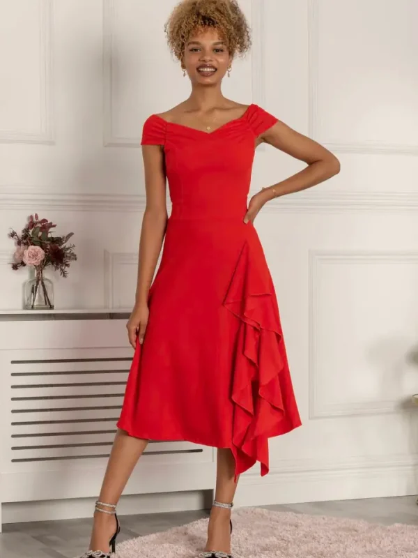 Jolie Moi Occasionwear<DESIREE FRILL FIT & FLARE DRESS (SCARLET RED)