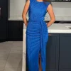 Girl in Mind Occasionwear | Dresses<Elena Ruched Seamed Midi Dress (Cobalt )