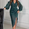 Girl in Mind Occasionwear<Elsa Foil Wrap Asymmetric Dress (Green)