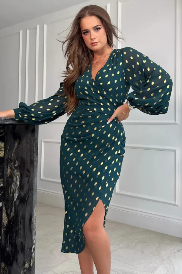 Girl in Mind Occasionwear<Elsa Foil Wrap Asymmetric Dress (Green)