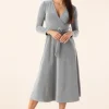 Vila Occasionwear<EVA L/S WRAP DETAIL MIDI DRESS (SILVER)