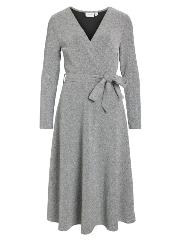 Vila Occasionwear<EVA L/S WRAP DETAIL MIDI DRESS (SILVER)