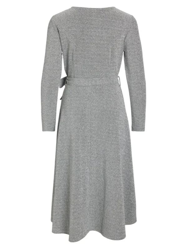 Vila Occasionwear<EVA L/S WRAP DETAIL MIDI DRESS (SILVER)
