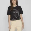 Vila T-Shirts<FACE PRINTED COTTON T-SHIRT (BLACK)