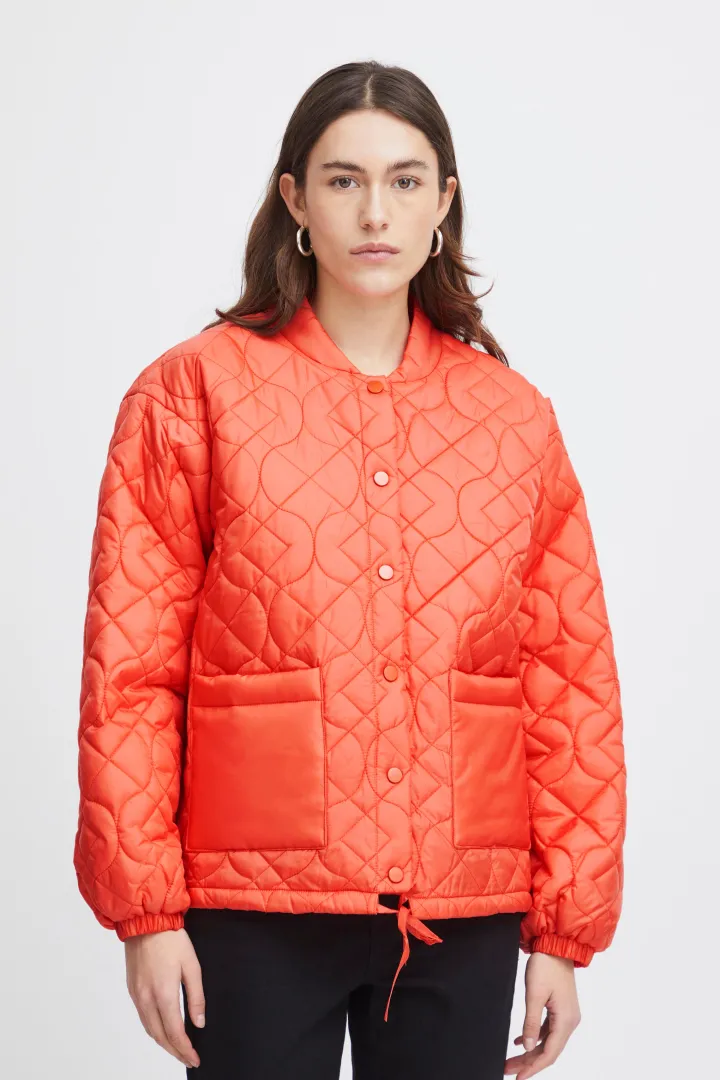 foni_short_jacket_hot_cor_0.webp Ichi Jackets | Coats<Foni Short Jacket (Hot Coral)