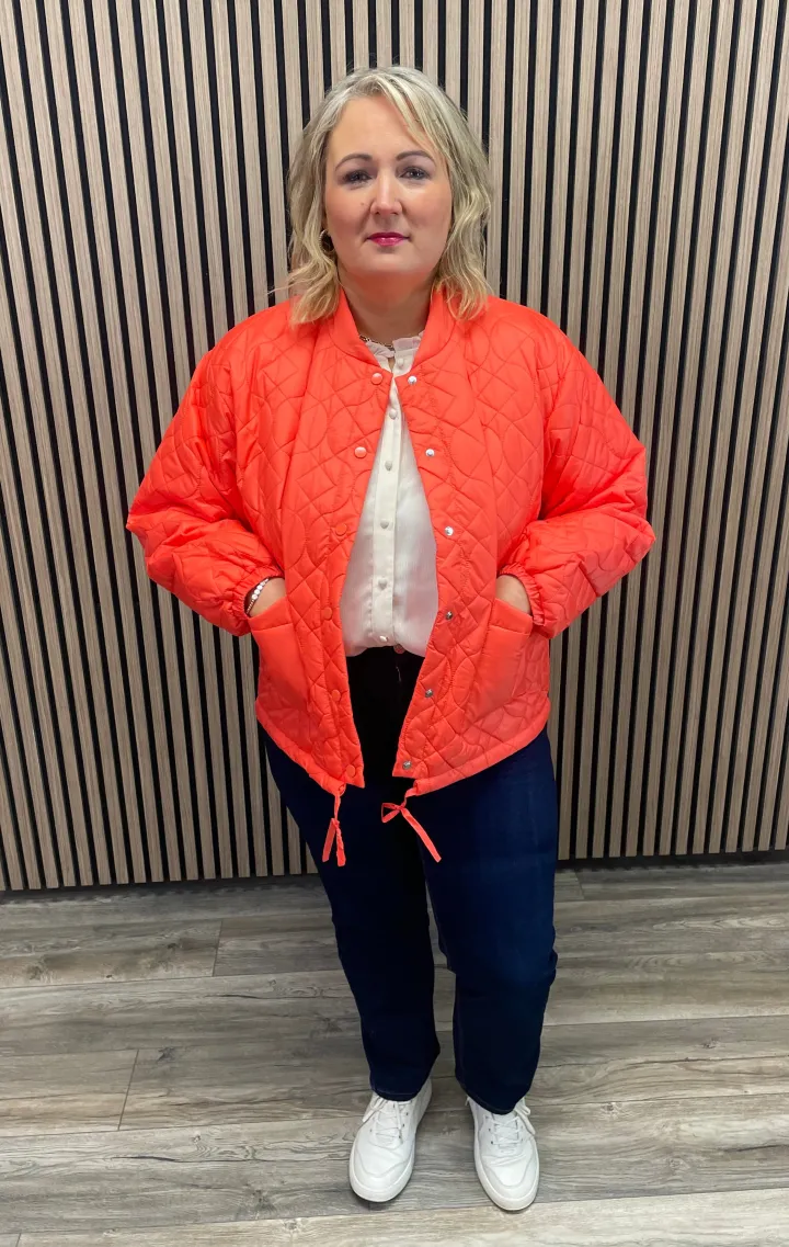 foni_short_jacket_hot_cor_2.webp Ichi Jackets | Coats<Foni Short Jacket (Hot Coral)