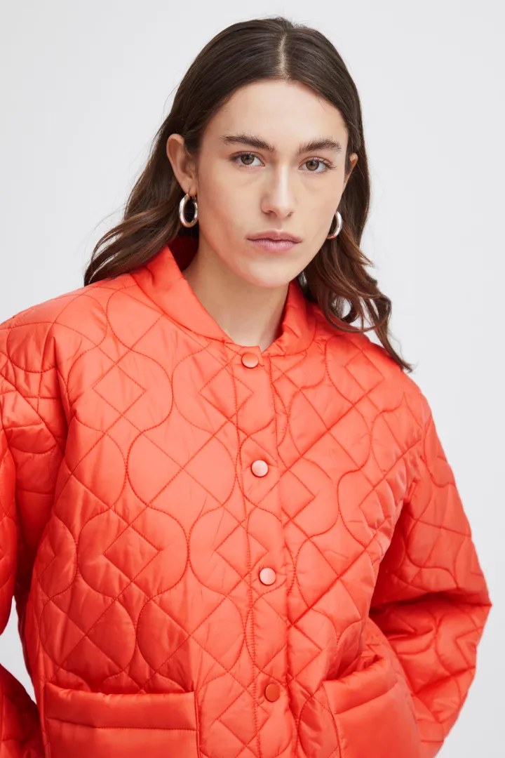 foni_short_jacket_hot_cor_3.webp Ichi Jackets | Coats<Foni Short Jacket (Hot Coral)