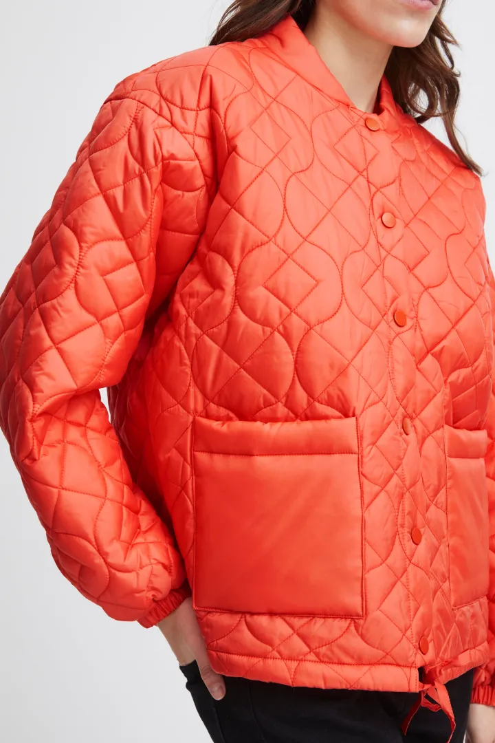 foni_short_jacket_hot_cor_4.webp Ichi Jackets | Coats<Foni Short Jacket (Hot Coral)