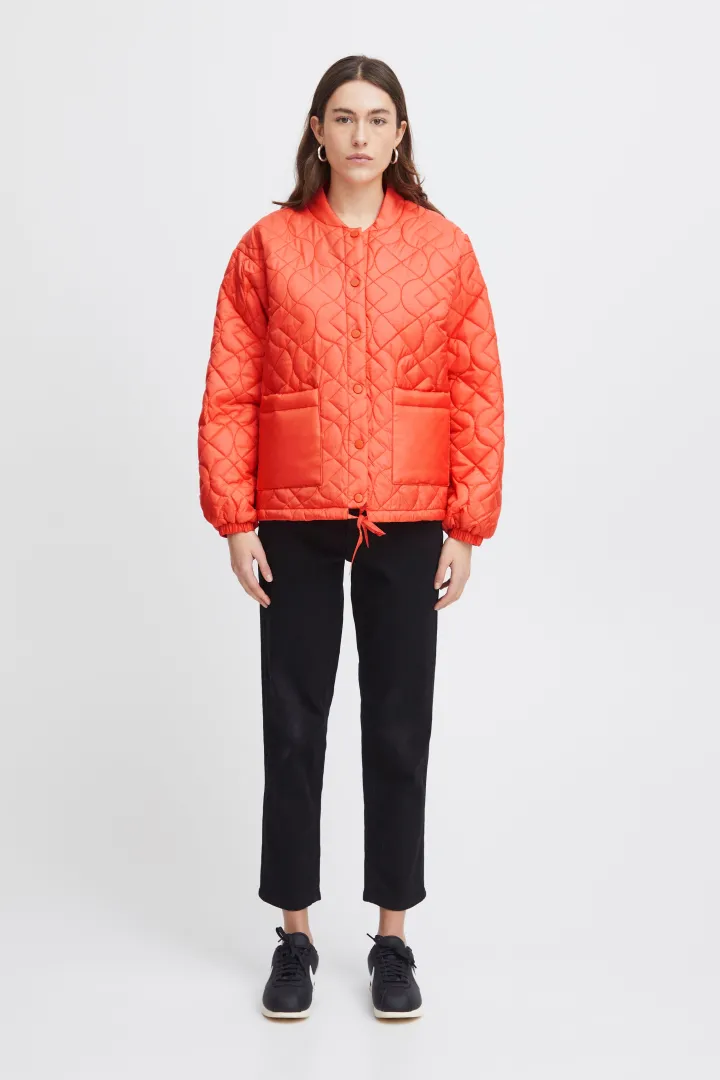 foni_short_jacket_hot_cor_5.webp Ichi Jackets | Coats<Foni Short Jacket (Hot Coral)