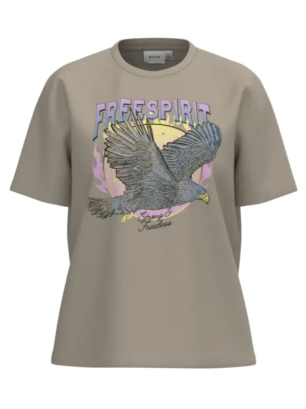 Vila T-Shirts<FREE SPIRIT T-SHIRT (OATMEAL/ GREY)