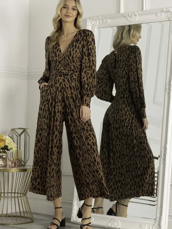 Jolie Moi Pants | Jumpsuits<Gael Long Sleeve Jumpsuit (Brown Animal)
