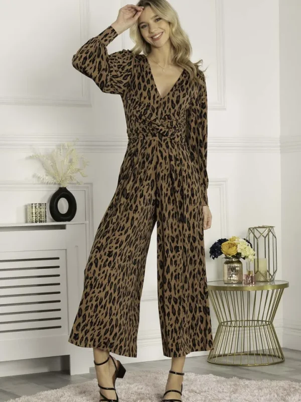 Jolie Moi Pants | Jumpsuits<Gael Long Sleeve Jumpsuit (Brown Animal)
