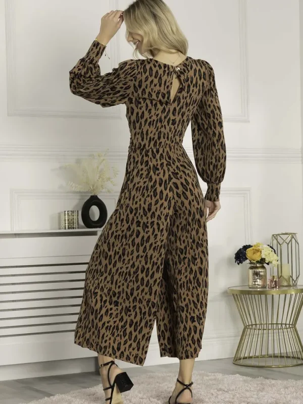 Jolie Moi Pants | Jumpsuits<Gael Long Sleeve Jumpsuit (Brown Animal)