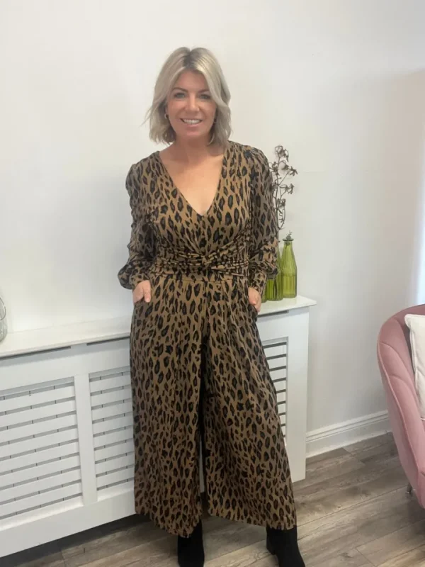 Jolie Moi Pants | Jumpsuits<Gael Long Sleeve Jumpsuit (Brown Animal)