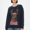 Vila Jumpers & Cardigans<Glitter Reindeer Christmas Jumper (Navy)