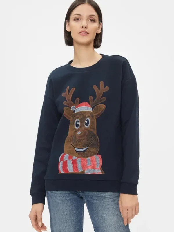 Vila Jumpers & Cardigans<Glitter Reindeer Christmas Jumper (Navy)