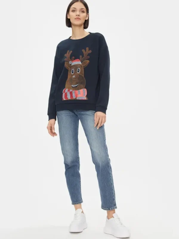 Vila Jumpers & Cardigans<Glitter Reindeer Christmas Jumper (Navy)