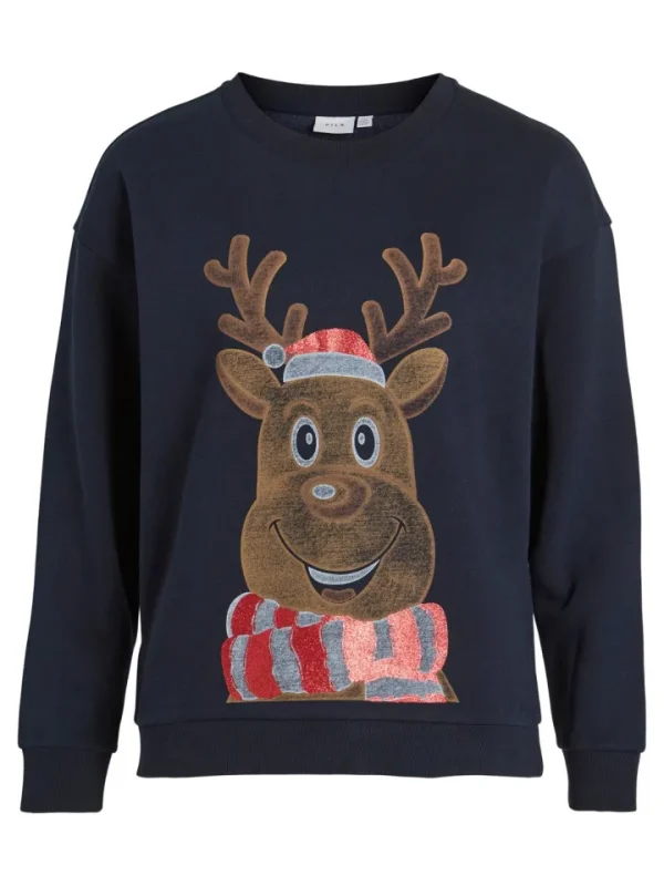 Vila Jumpers & Cardigans<Glitter Reindeer Christmas Jumper (Navy)