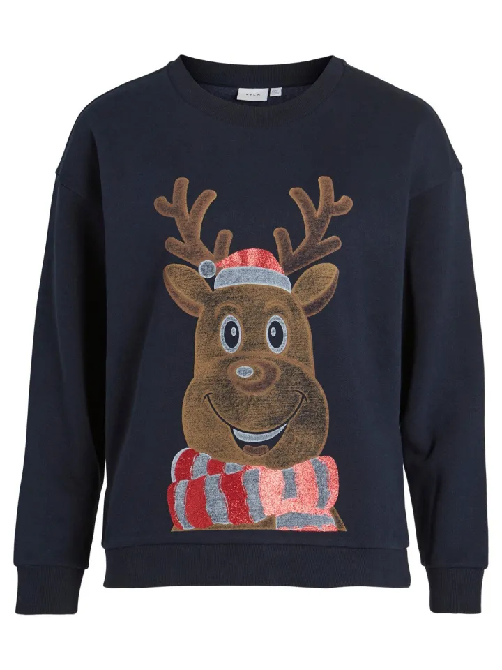 glitter_reindeer_christma_2.webp Vila Jumpers & Cardigans<Glitter Reindeer Christmas Jumper (Navy)