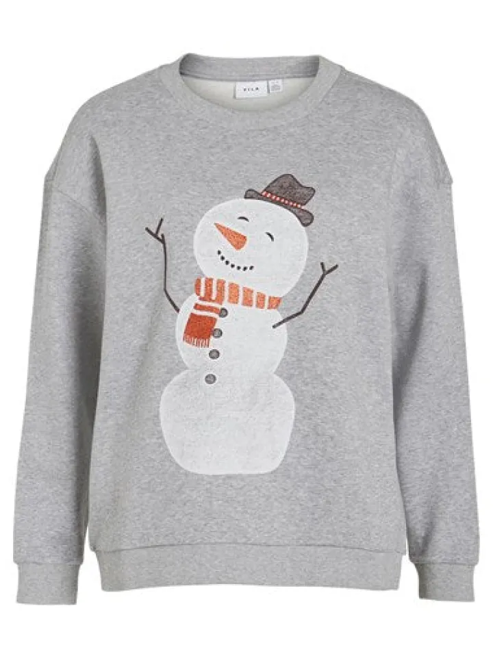 glitter_snowman_christmas_2.webp Vila Jumpers & Cardigans<Glitter Snowman Christmas Jumper (Grey)