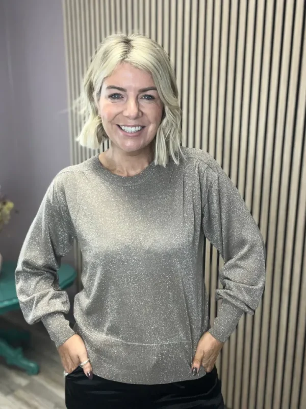 Object Jumpers & Cardigans<GRACE GLITTER JUMPER (FOSSIL/SILVER)
