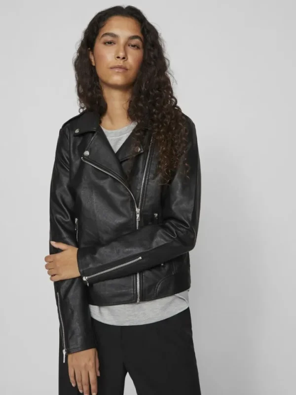 Vila Jackets<Hanley Faux Leather Biker Jacket (Black)