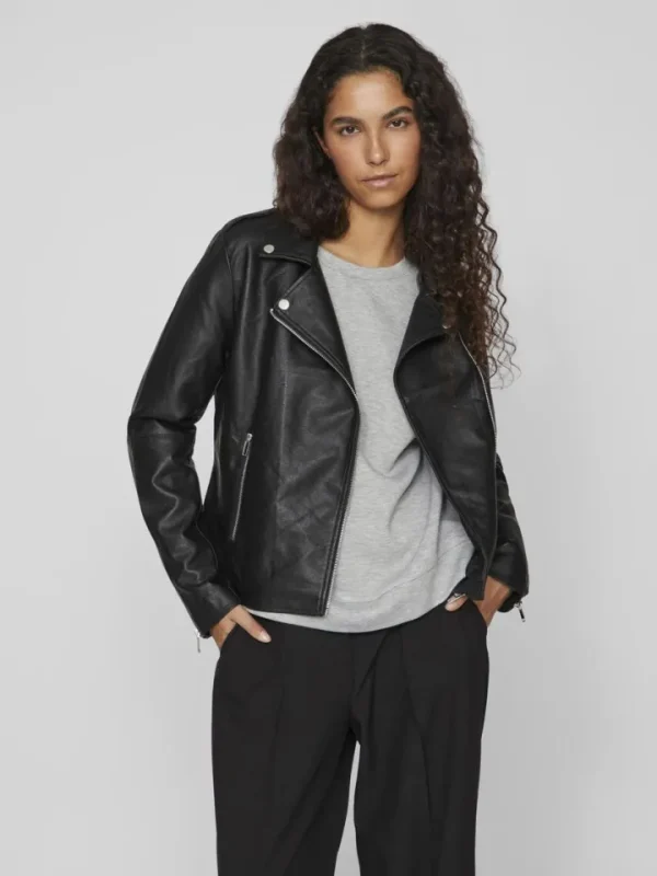 Vila Jackets<Hanley Faux Leather Biker Jacket (Black)