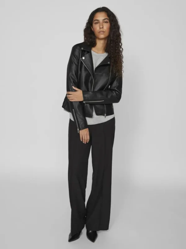 Vila Jackets<Hanley Faux Leather Biker Jacket (Black)
