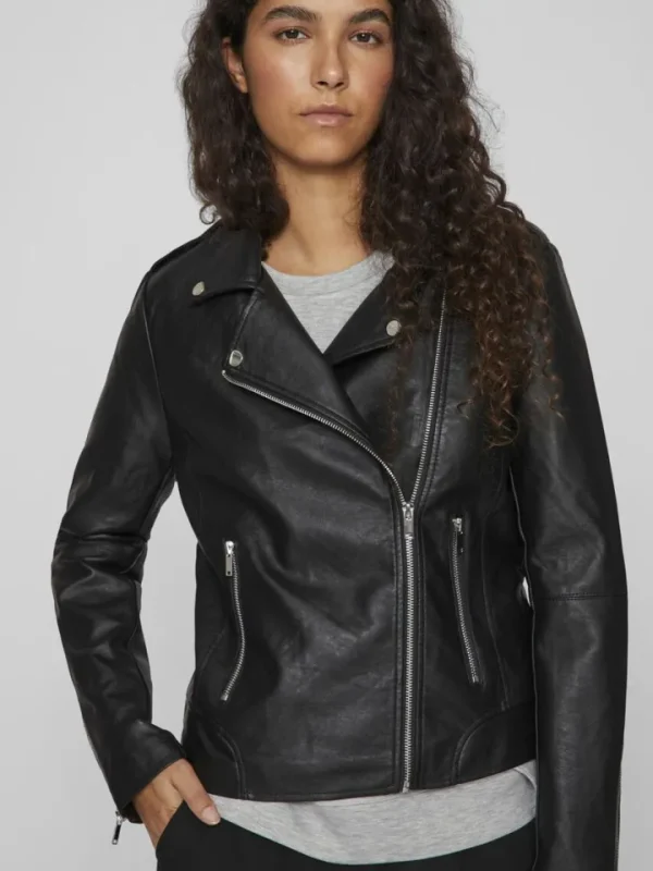 Vila Jackets<Hanley Faux Leather Biker Jacket (Black)