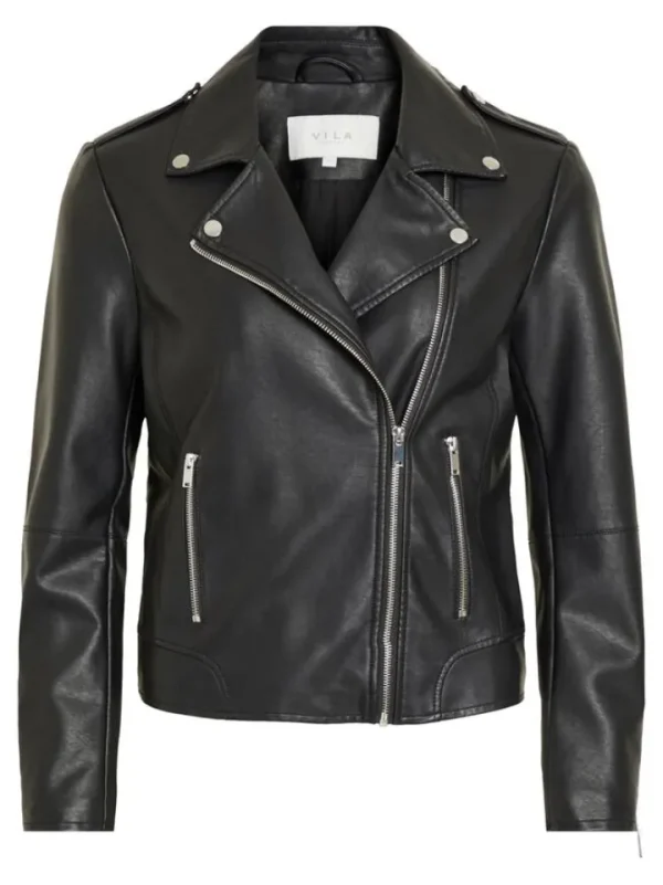 Vila Jackets<Hanley Faux Leather Biker Jacket (Black)