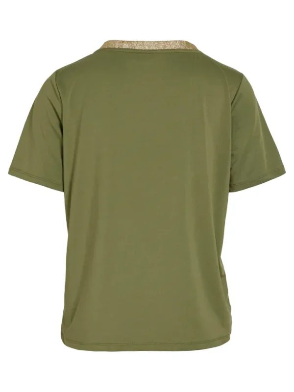 Vila T-Shirts<Hekla V-Neck Top (Oil Green/Glitter)