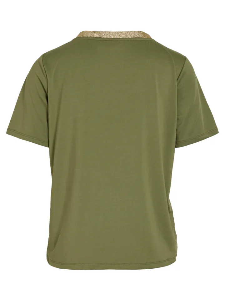 hekla_vneck_top_oil_green_1.webp Vila T-Shirts<Hekla V-Neck Top (Oil Green/Glitter)