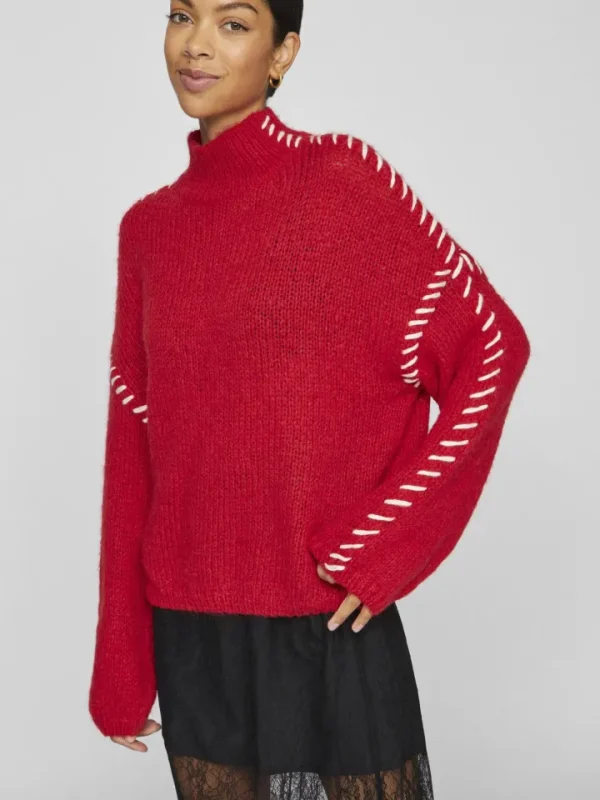 Vila Jumpers & Cardigans<Hoca Turtle Neck Jumper (Cherry/White)