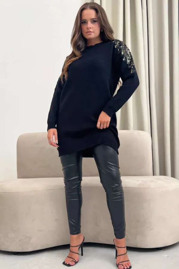 Girl in Mind Jumpers & Cardigans<HOLLY SEQUIN LONGLINE JUMPER (BLACK)