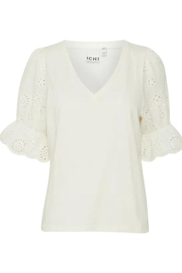 Ichi T-Shirts<JASMIRA BRODERIE ANGLAISE T-SHIRT (WHITE)