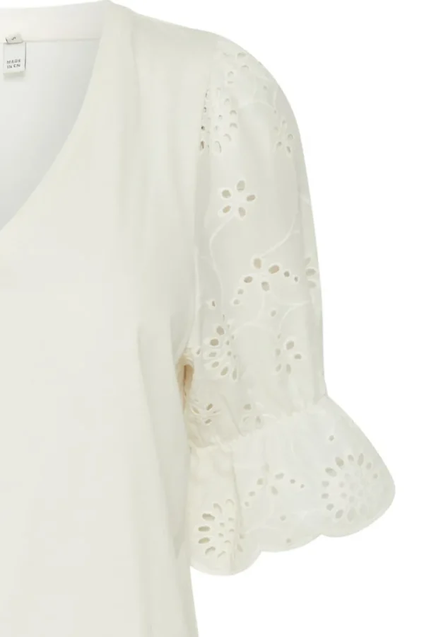 Ichi T-Shirts<JASMIRA BRODERIE ANGLAISE T-SHIRT (WHITE)