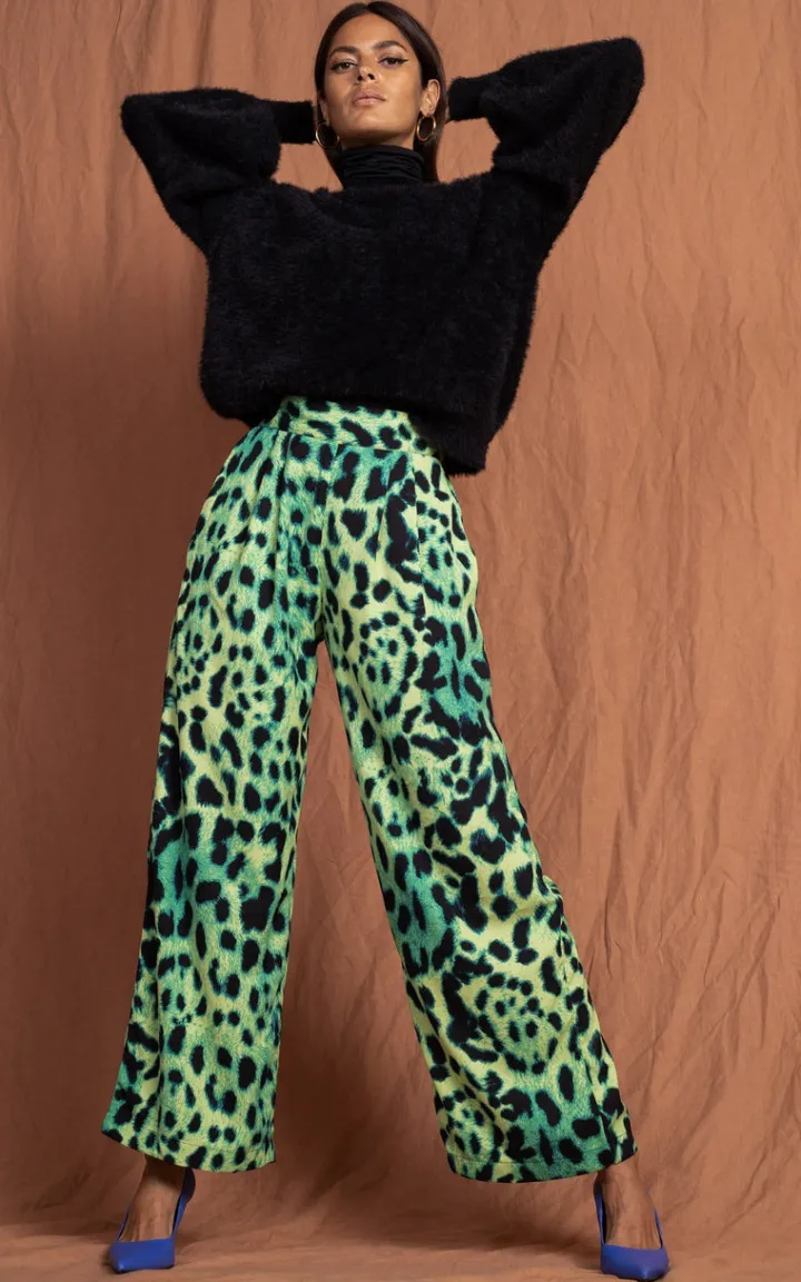 joey_palazzo_trousers__da_0.webp Dancing Leopard Pants<Joey Palazzo Trousers | (Lime Leopard)