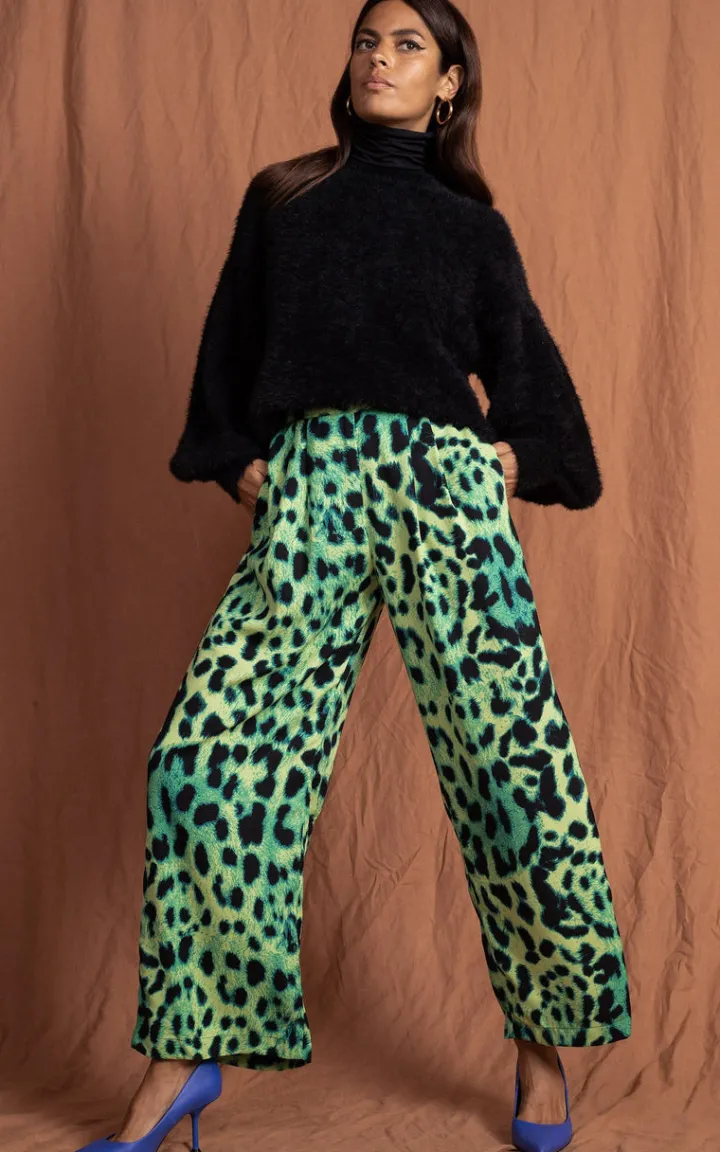 joey_palazzo_trousers__da_4.webp Dancing Leopard Pants<Joey Palazzo Trousers | (Lime Leopard)