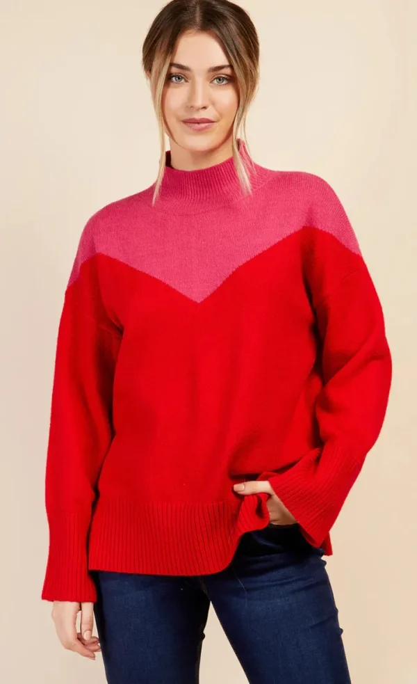 Little Mistress Jumpers & Cardigans<JOLENE COLOUR BLOCK JUMPER (PINK/RED)