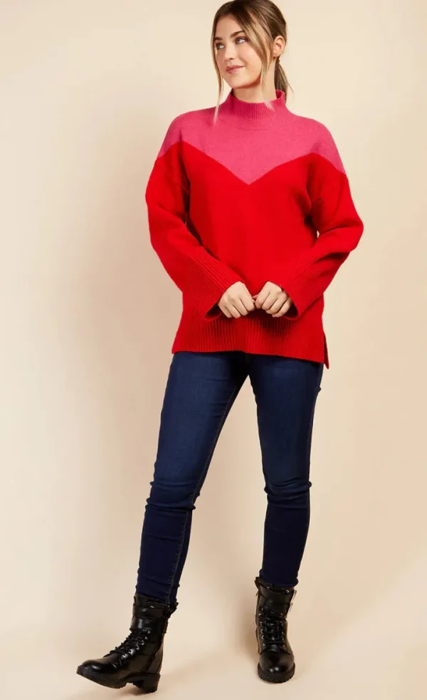 Little Mistress Jumpers & Cardigans<JOLENE COLOUR BLOCK JUMPER (PINK/RED)