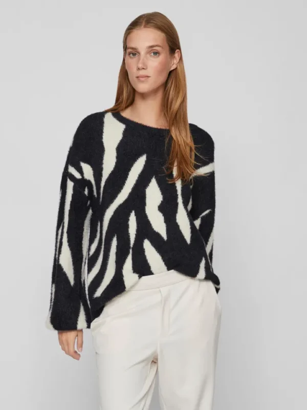 Vila Jumpers & Cardigans<JULI JACQUARD JUMPER (BLACK/WHITE)