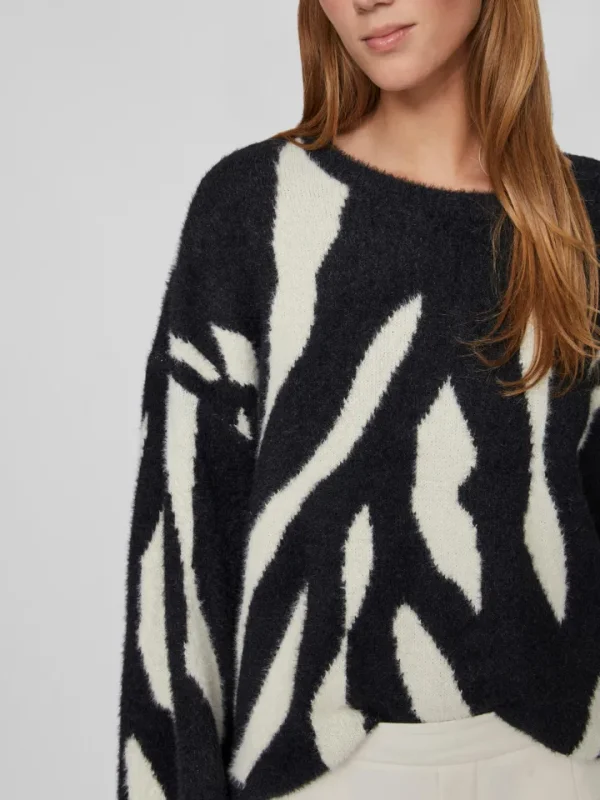 Vila Jumpers & Cardigans<JULI JACQUARD JUMPER (BLACK/WHITE)