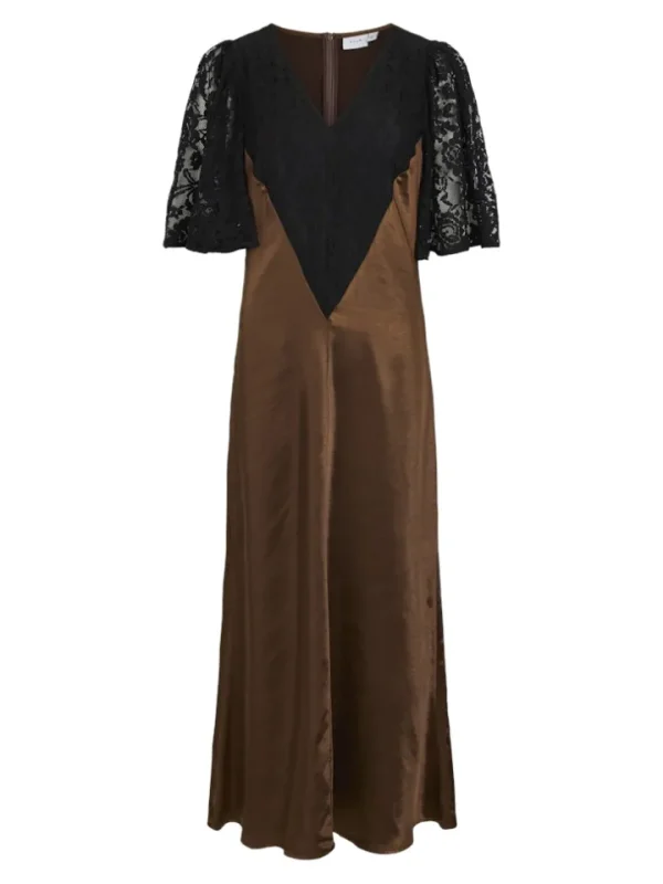 Vila Dresses<Kabi Lace Detail Midi Dress (Coffee Bean/Black)