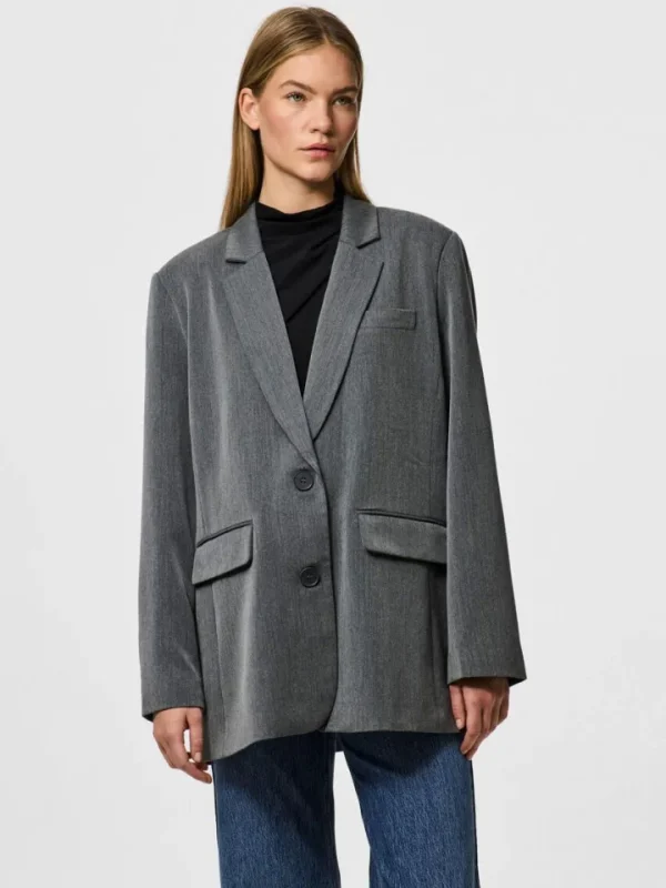 Pieces Jackets | Coats<Kamil Loose Blazer (Dark /Melange)